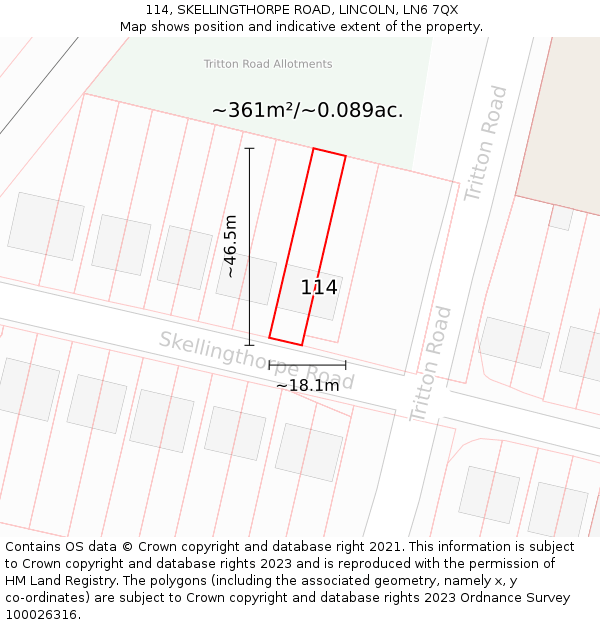 114, SKELLINGTHORPE ROAD, LINCOLN, LN6 7QX: Plot and title map