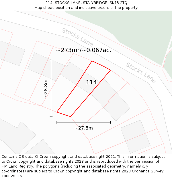 114, STOCKS LANE, STALYBRIDGE, SK15 2TQ: Plot and title map