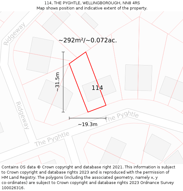 114, THE PYGHTLE, WELLINGBOROUGH, NN8 4RS: Plot and title map