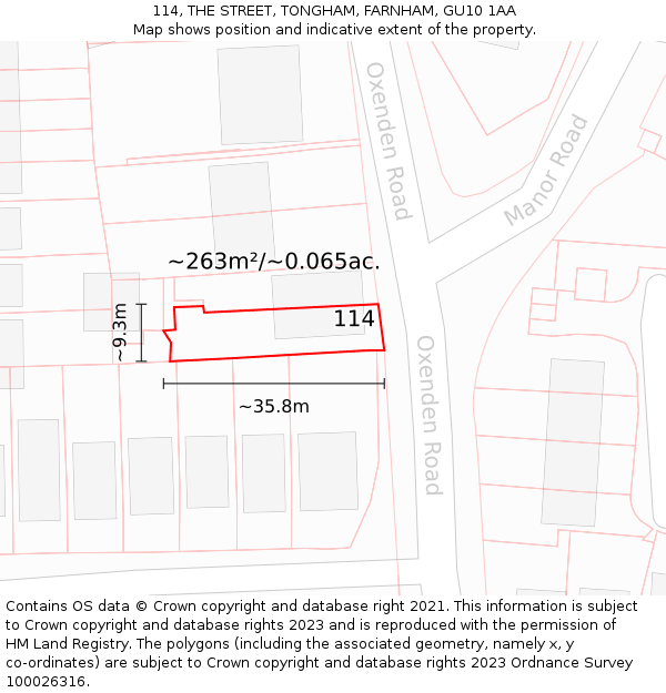 114, THE STREET, TONGHAM, FARNHAM, GU10 1AA: Plot and title map