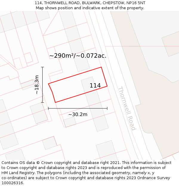 114, THORNWELL ROAD, BULWARK, CHEPSTOW, NP16 5NT: Plot and title map