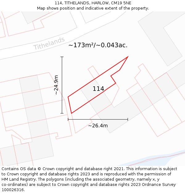 114, TITHELANDS, HARLOW, CM19 5NE: Plot and title map