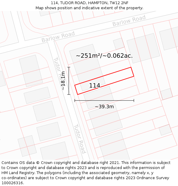 114, TUDOR ROAD, HAMPTON, TW12 2NF: Plot and title map