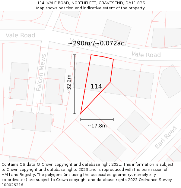 114, VALE ROAD, NORTHFLEET, GRAVESEND, DA11 8BS: Plot and title map