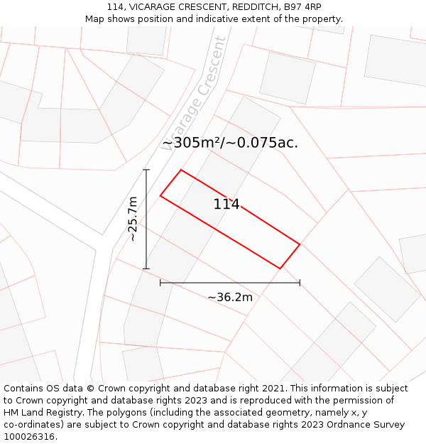 114, VICARAGE CRESCENT, REDDITCH, B97 4RP: Plot and title map