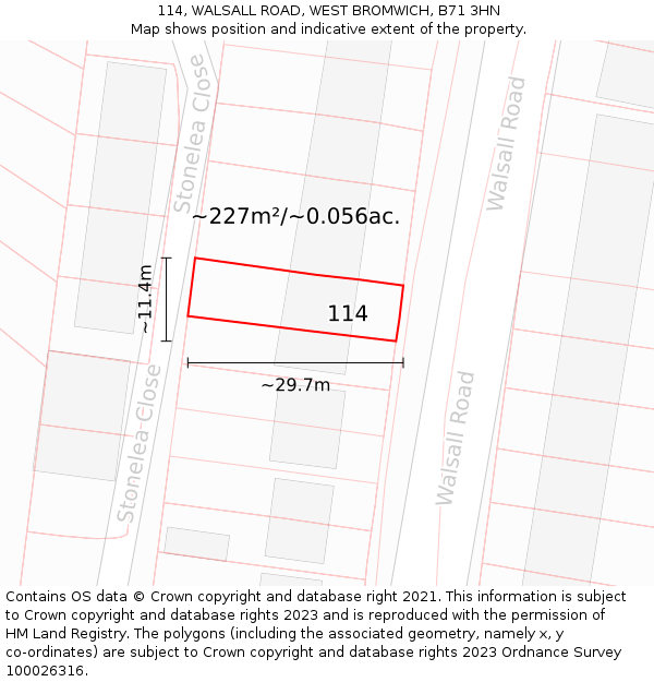 114, WALSALL ROAD, WEST BROMWICH, B71 3HN: Plot and title map