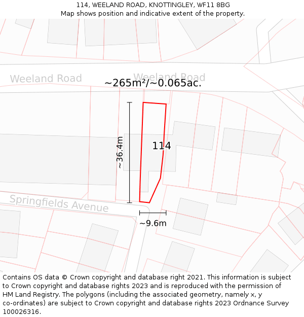 114, WEELAND ROAD, KNOTTINGLEY, WF11 8BG: Plot and title map