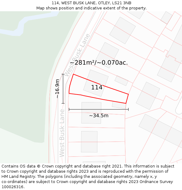 114, WEST BUSK LANE, OTLEY, LS21 3NB: Plot and title map