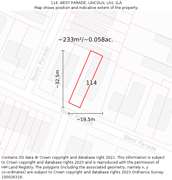 114, WEST PARADE, LINCOLN, LN1 1LA: Plot and title map