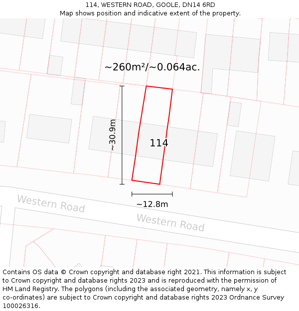 114, WESTERN ROAD, GOOLE, DN14 6RD: Plot and title map