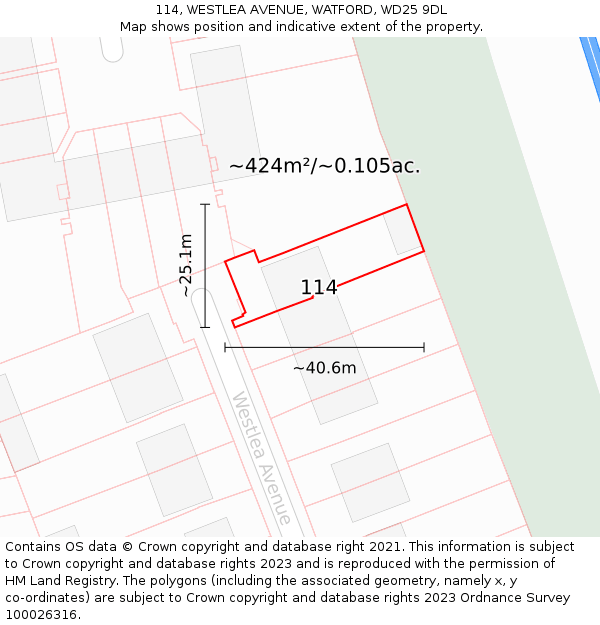 114, WESTLEA AVENUE, WATFORD, WD25 9DL: Plot and title map