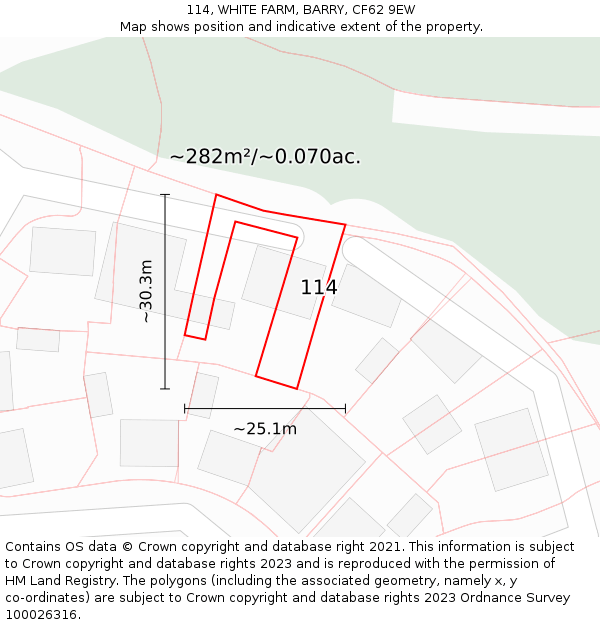 114, WHITE FARM, BARRY, CF62 9EW: Plot and title map