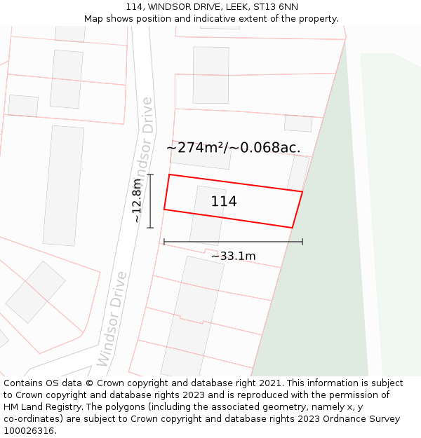 114, WINDSOR DRIVE, LEEK, ST13 6NN: Plot and title map