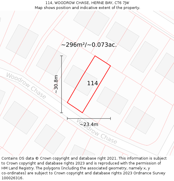 114, WOODROW CHASE, HERNE BAY, CT6 7JW: Plot and title map