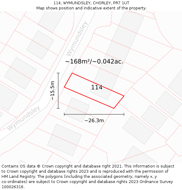 114, WYMUNDSLEY, CHORLEY, PR7 1UT: Plot and title map