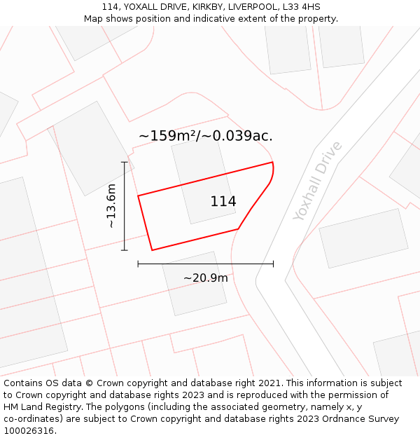 114, YOXALL DRIVE, KIRKBY, LIVERPOOL, L33 4HS: Plot and title map