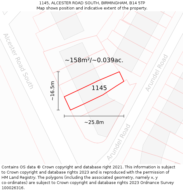 1145, ALCESTER ROAD SOUTH, BIRMINGHAM, B14 5TP: Plot and title map