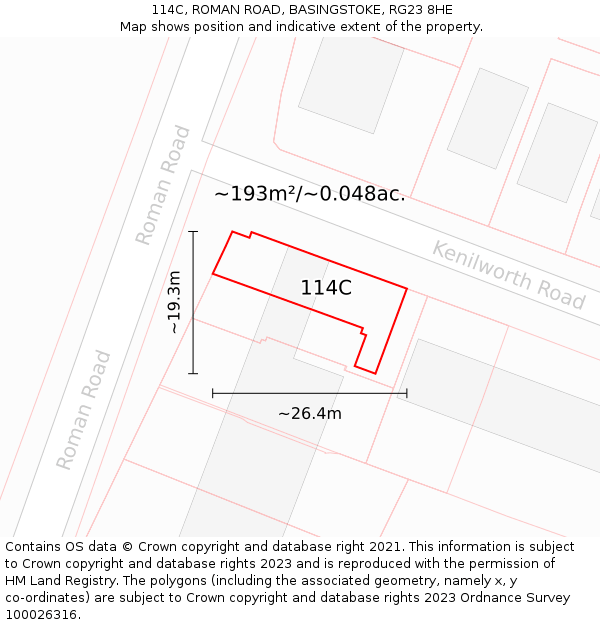 114C, ROMAN ROAD, BASINGSTOKE, RG23 8HE: Plot and title map