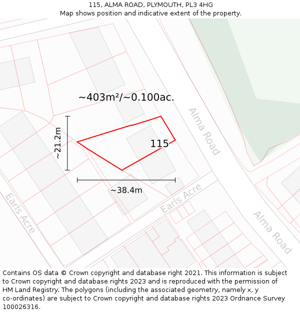 115, ALMA ROAD, PLYMOUTH, PL3 4HG: Plot and title map