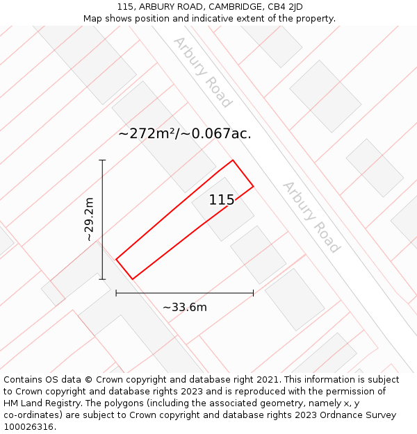 115, ARBURY ROAD, CAMBRIDGE, CB4 2JD: Plot and title map