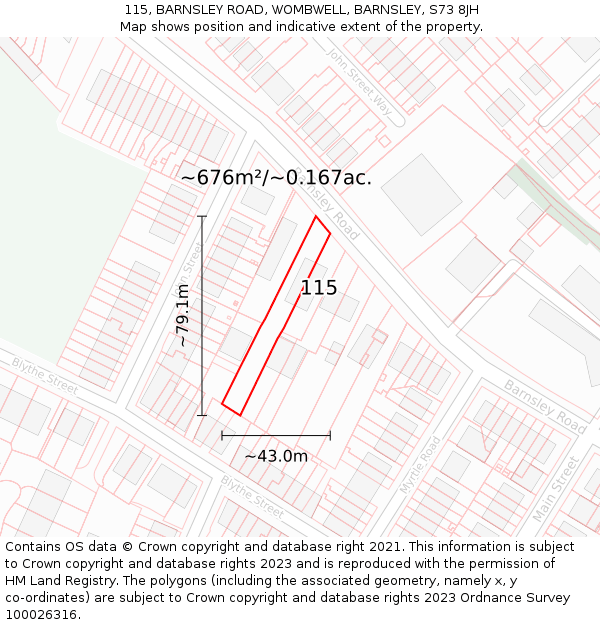 115, BARNSLEY ROAD, WOMBWELL, BARNSLEY, S73 8JH: Plot and title map