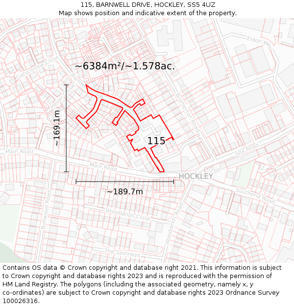 115, BARNWELL DRIVE, HOCKLEY, SS5 4UZ: Plot and title map