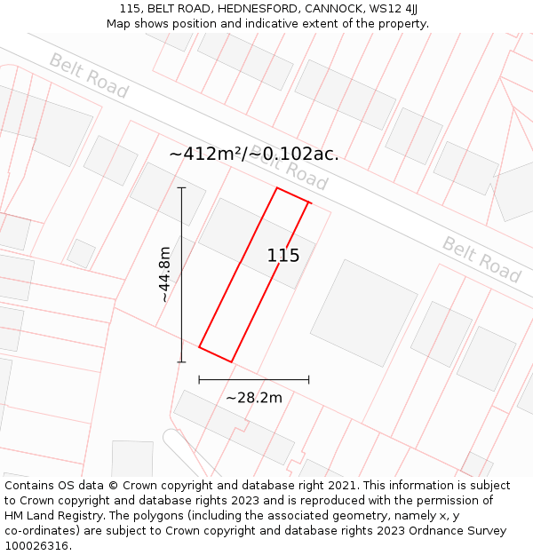 115, BELT ROAD, HEDNESFORD, CANNOCK, WS12 4JJ: Plot and title map