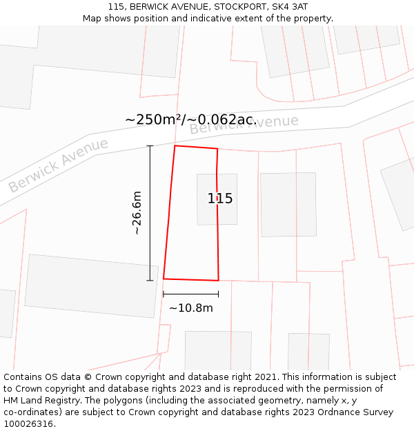 115, BERWICK AVENUE, STOCKPORT, SK4 3AT: Plot and title map