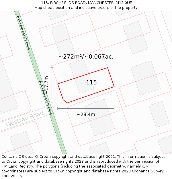 115, BIRCHFIELDS ROAD, MANCHESTER, M13 0UE: Plot and title map