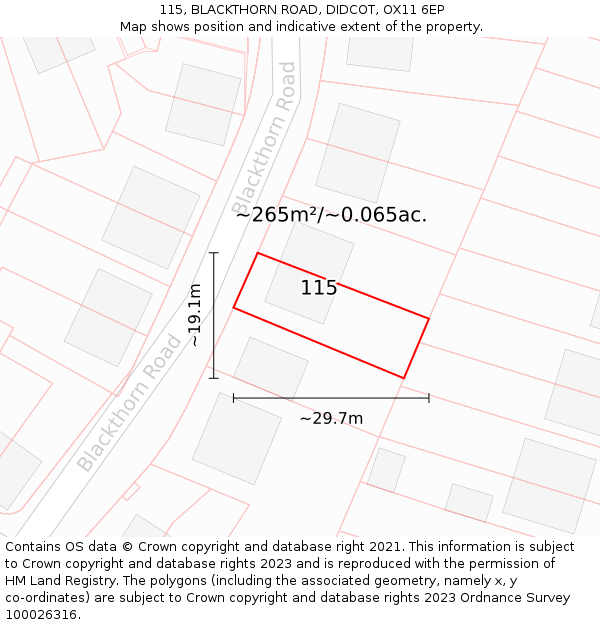 115, BLACKTHORN ROAD, DIDCOT, OX11 6EP: Plot and title map