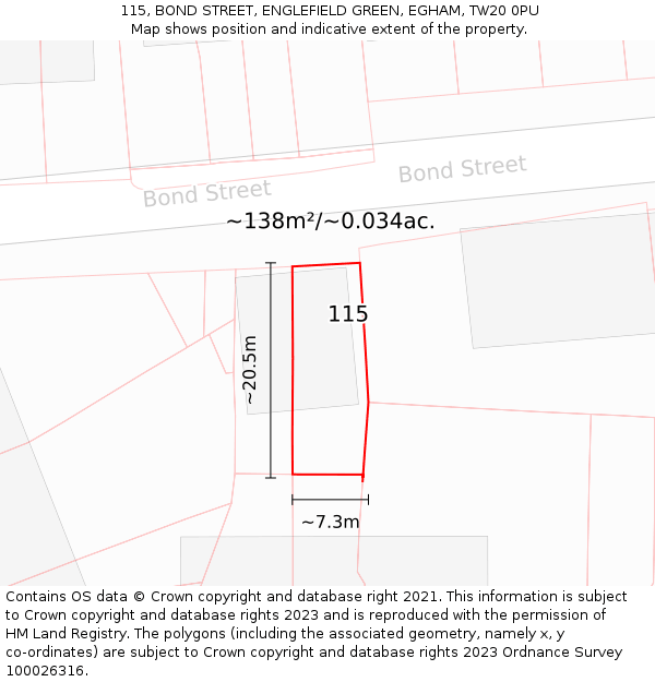 115, BOND STREET, ENGLEFIELD GREEN, EGHAM, TW20 0PU: Plot and title map