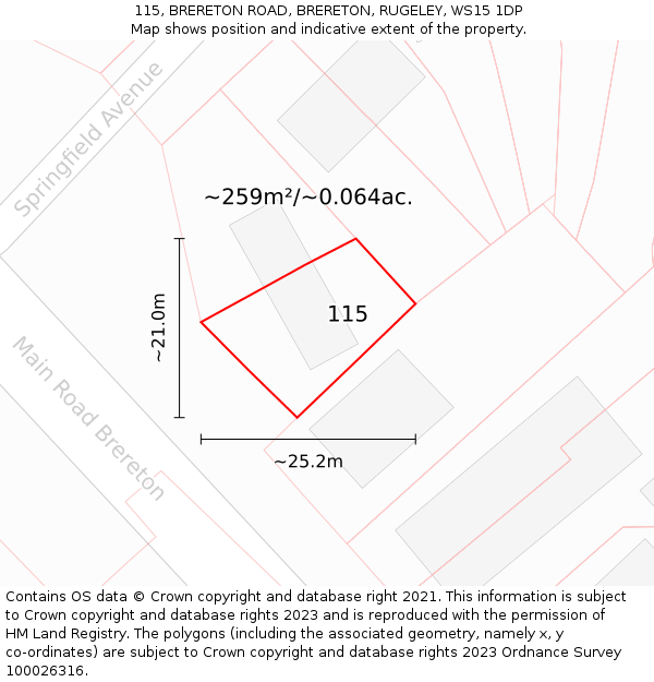 115, BRERETON ROAD, BRERETON, RUGELEY, WS15 1DP: Plot and title map