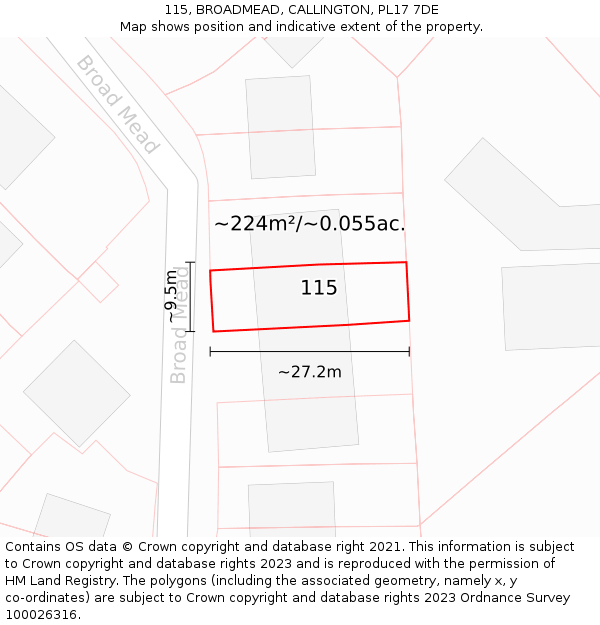 115, BROADMEAD, CALLINGTON, PL17 7DE: Plot and title map