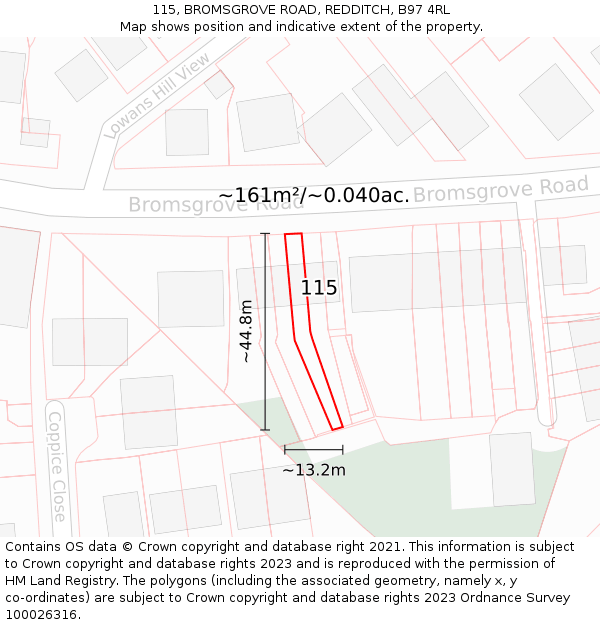 115, BROMSGROVE ROAD, REDDITCH, B97 4RL: Plot and title map