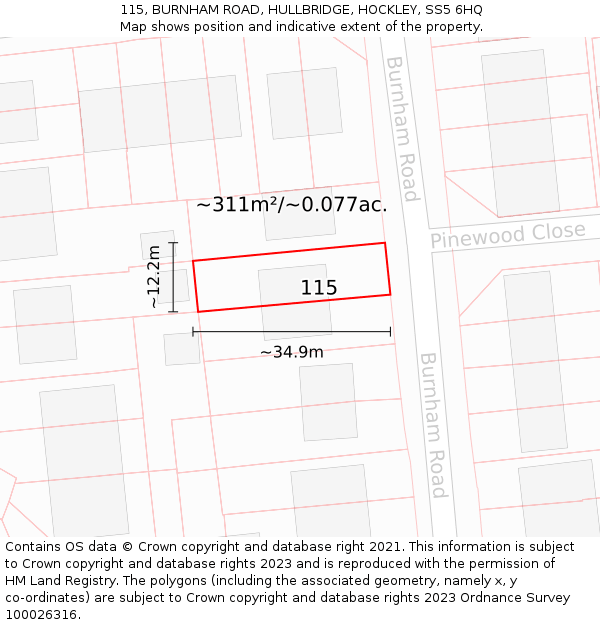 115, BURNHAM ROAD, HULLBRIDGE, HOCKLEY, SS5 6HQ: Plot and title map