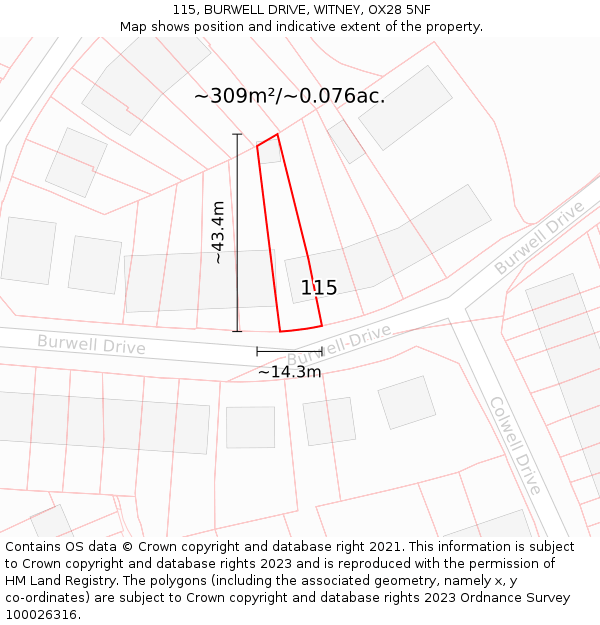 115, BURWELL DRIVE, WITNEY, OX28 5NF: Plot and title map