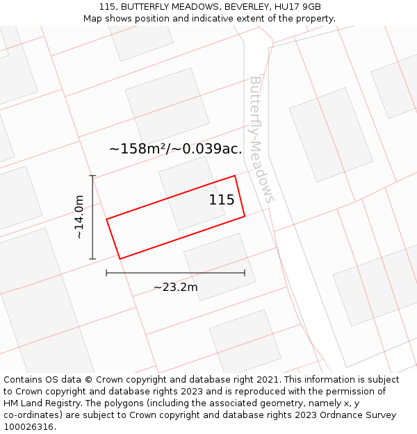 115, BUTTERFLY MEADOWS, BEVERLEY, HU17 9GB: Plot and title map