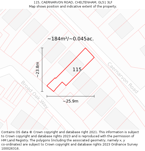 115, CAERNARVON ROAD, CHELTENHAM, GL51 3LF: Plot and title map