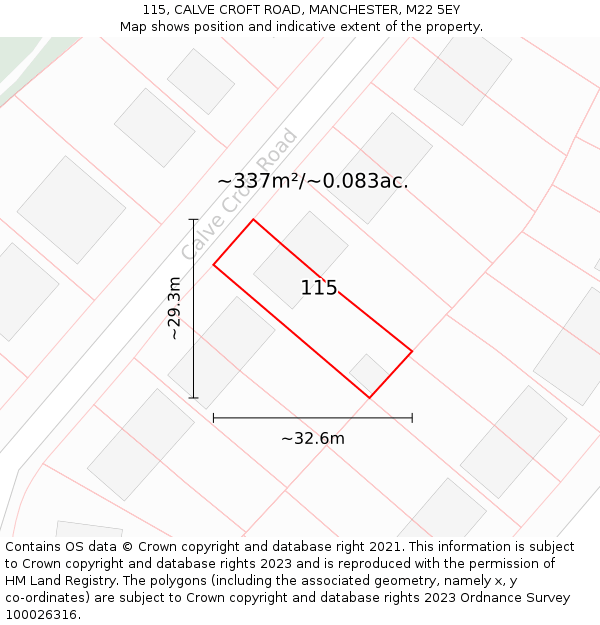 115, CALVE CROFT ROAD, MANCHESTER, M22 5EY: Plot and title map