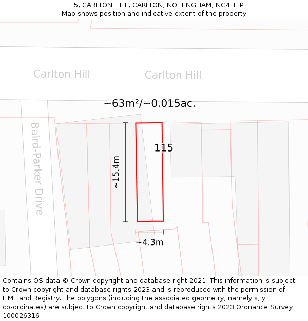 115, CARLTON HILL, CARLTON, NOTTINGHAM, NG4 1FP: Plot and title map