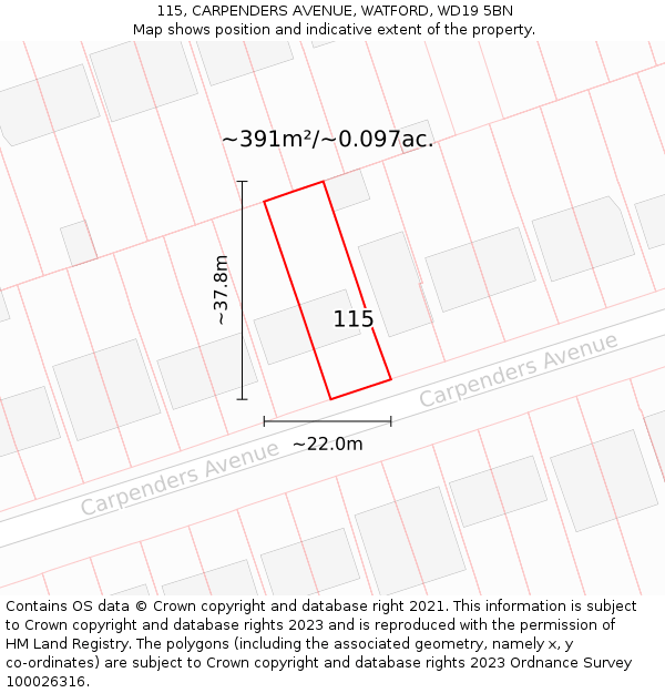 115, CARPENDERS AVENUE, WATFORD, WD19 5BN: Plot and title map