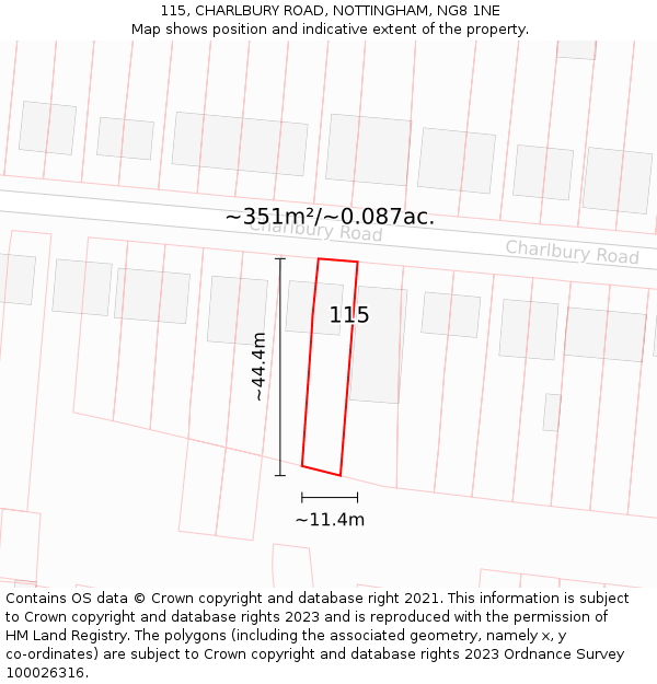 115, CHARLBURY ROAD, NOTTINGHAM, NG8 1NE: Plot and title map