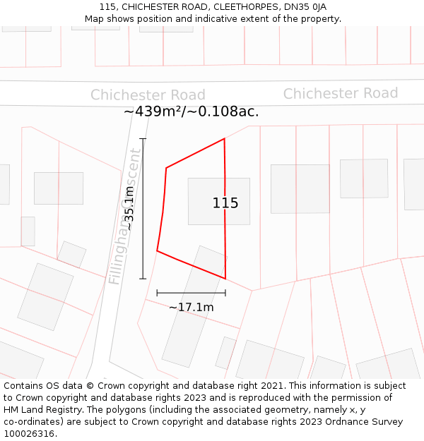 115, CHICHESTER ROAD, CLEETHORPES, DN35 0JA: Plot and title map