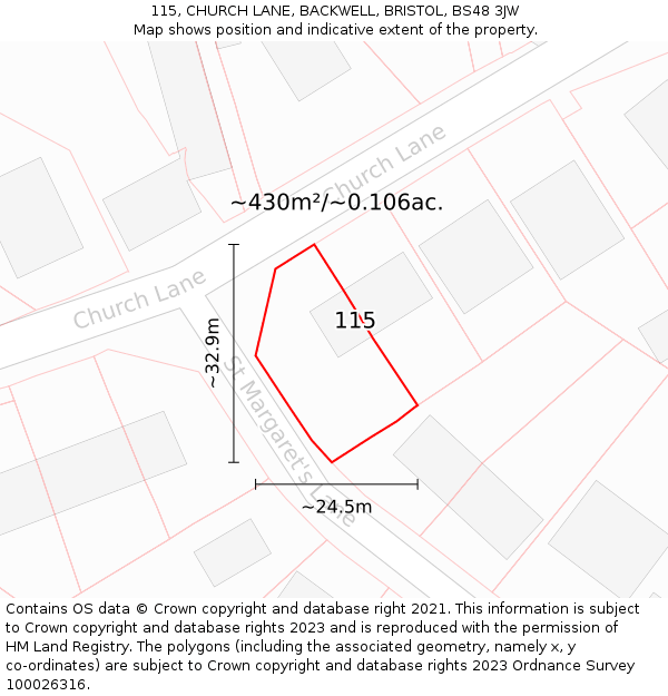 115, CHURCH LANE, BACKWELL, BRISTOL, BS48 3JW: Plot and title map