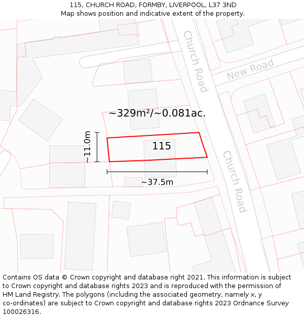 115, CHURCH ROAD, FORMBY, LIVERPOOL, L37 3ND: Plot and title map