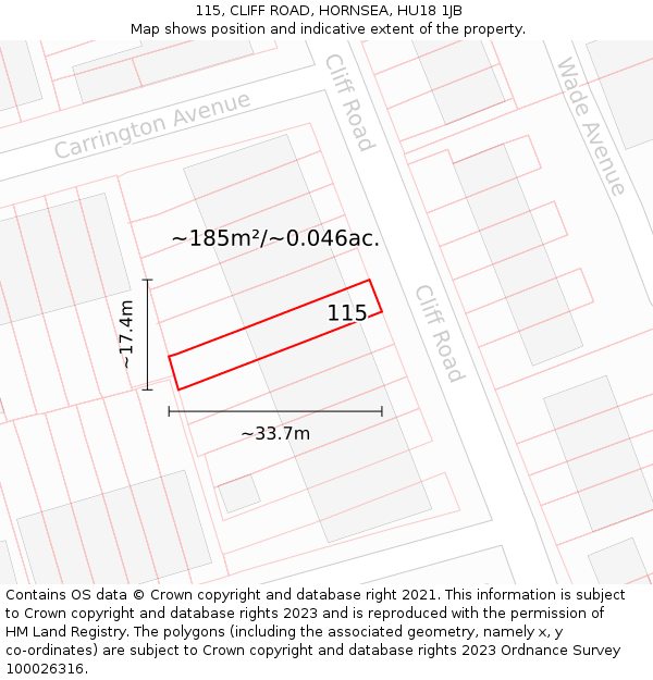 115, CLIFF ROAD, HORNSEA, HU18 1JB: Plot and title map