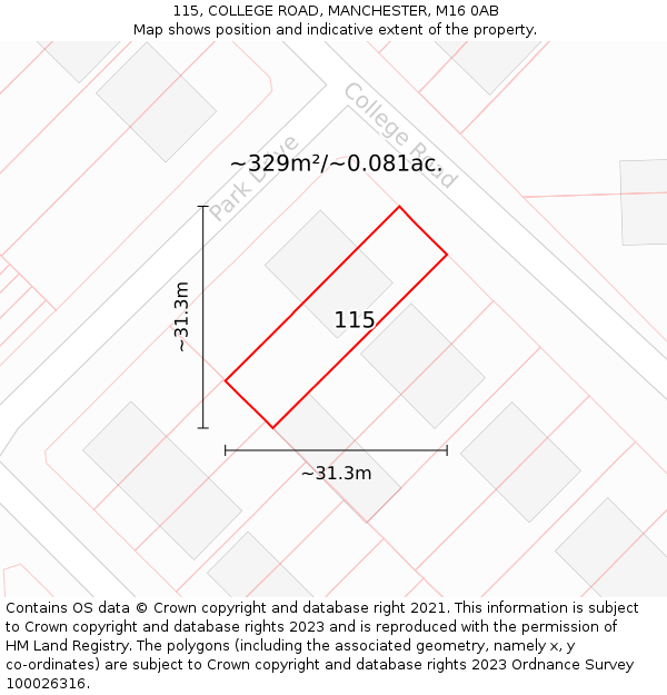 115, COLLEGE ROAD, MANCHESTER, M16 0AB: Plot and title map