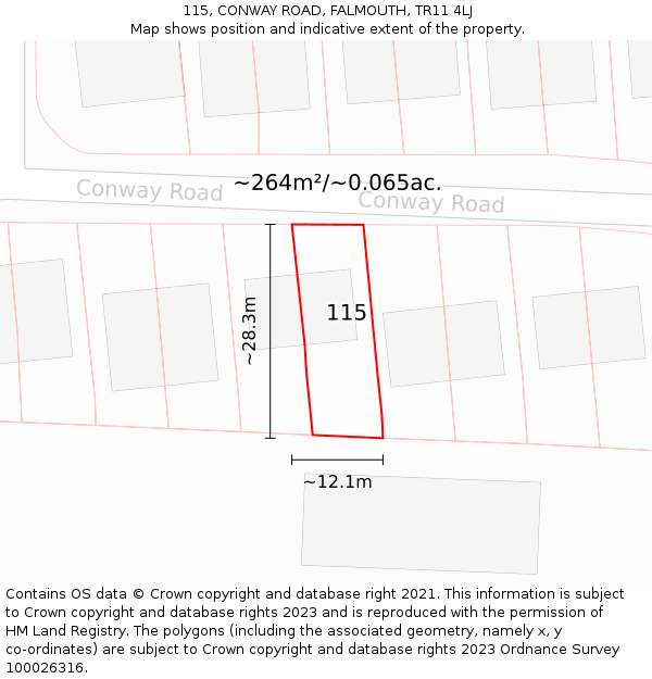 115, CONWAY ROAD, FALMOUTH, TR11 4LJ: Plot and title map