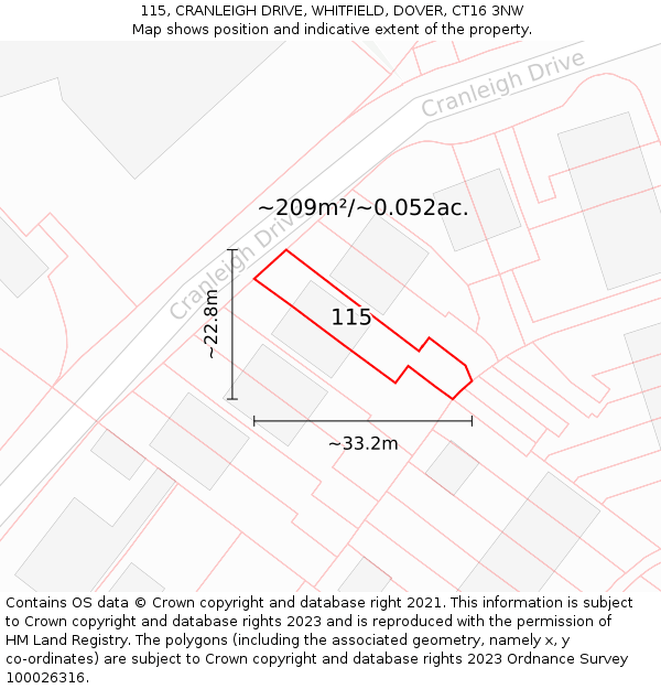115, CRANLEIGH DRIVE, WHITFIELD, DOVER, CT16 3NW: Plot and title map