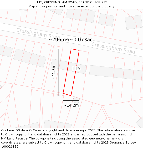 115, CRESSINGHAM ROAD, READING, RG2 7RY: Plot and title map